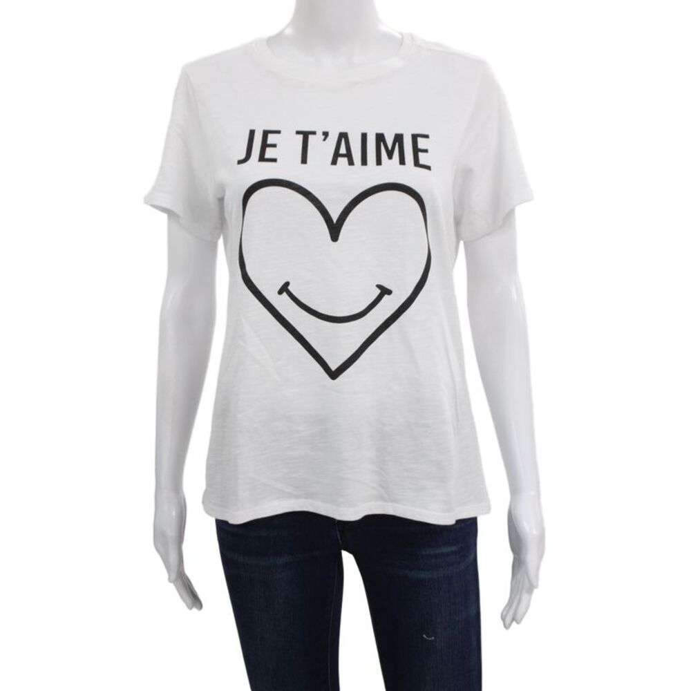 Cinq A Sept Womens White Cotton Jersey Heart Graphic Crew Neck T-Shirt Size S